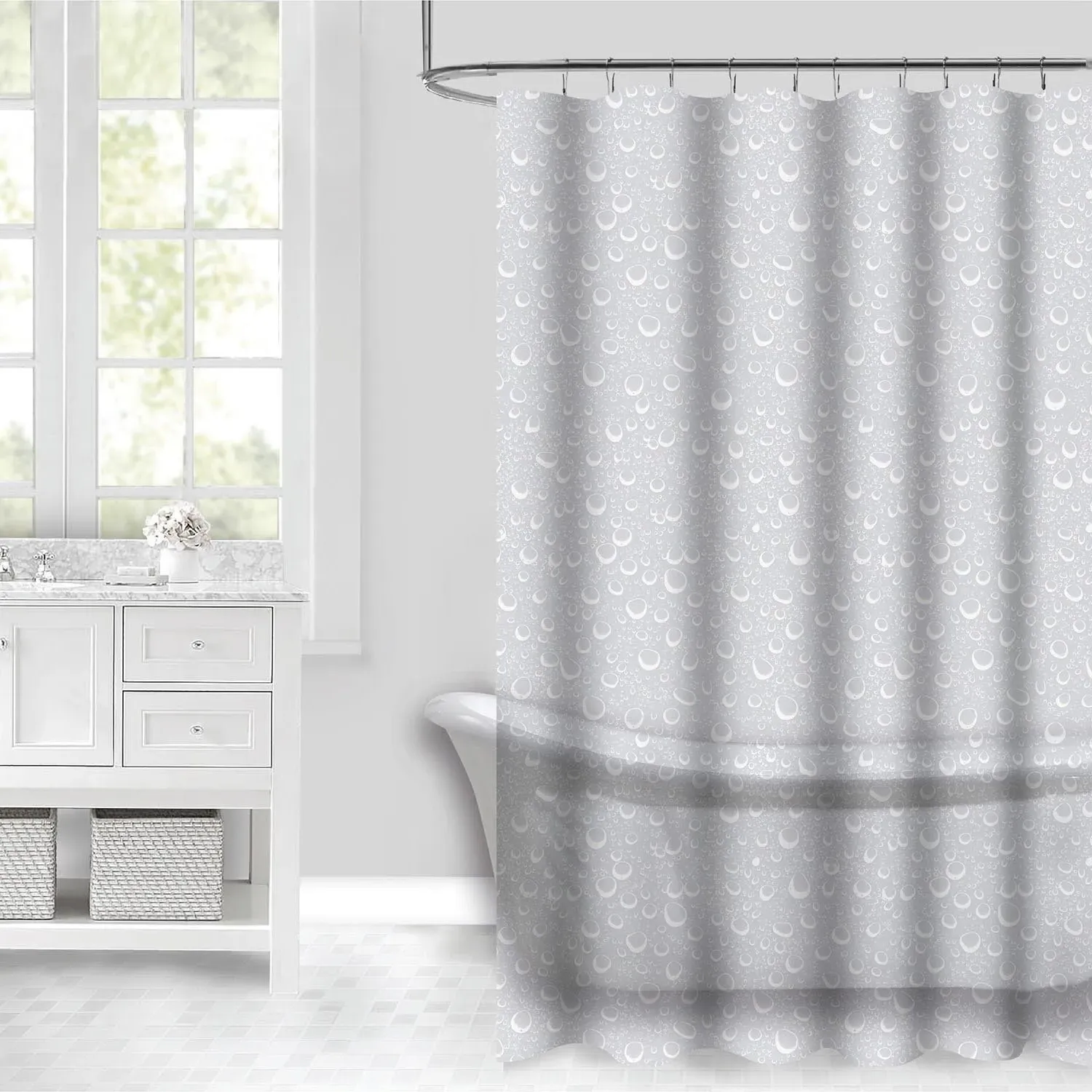Aura Bubbles PEVA Shower Curtain - Grey, 180 x 180cm image