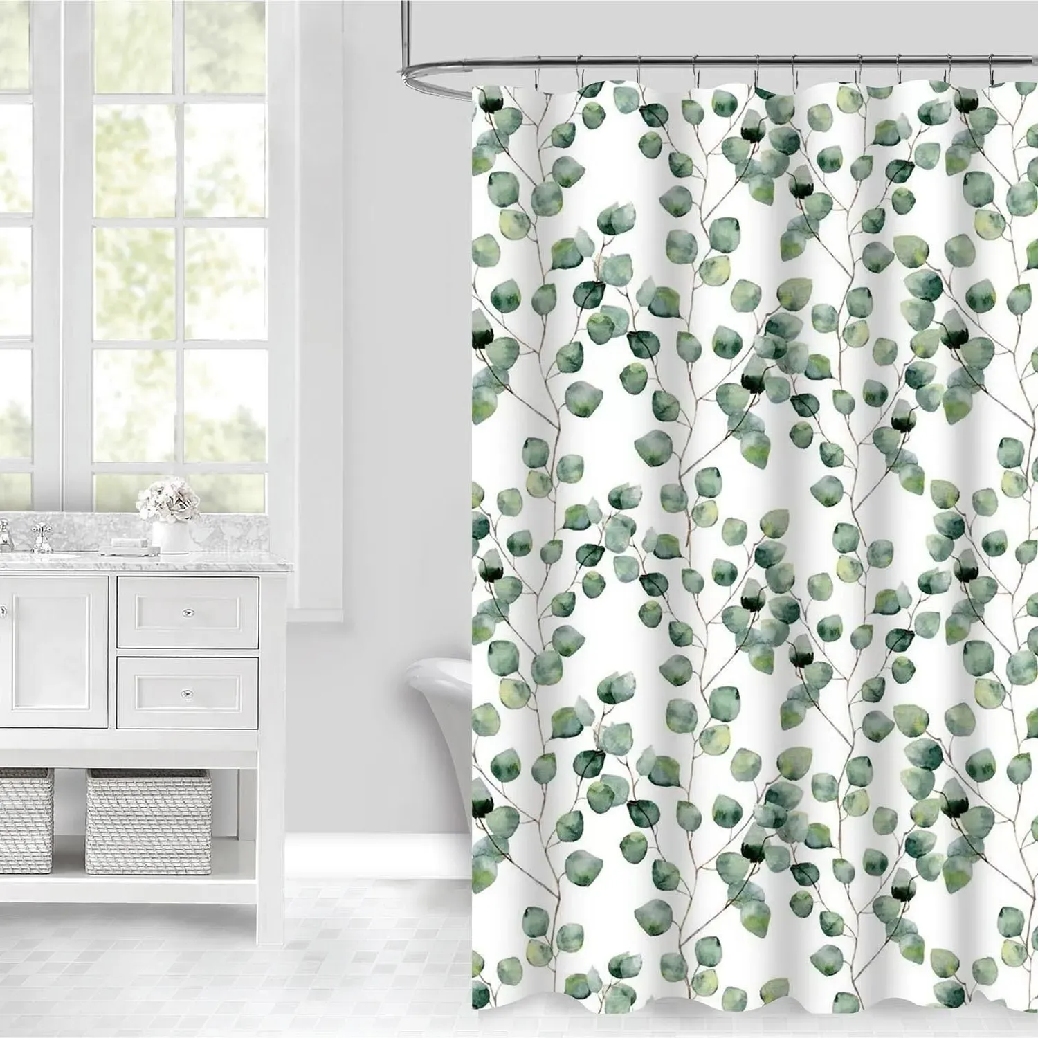 Aura Eucalyptus Shower Curtain - White