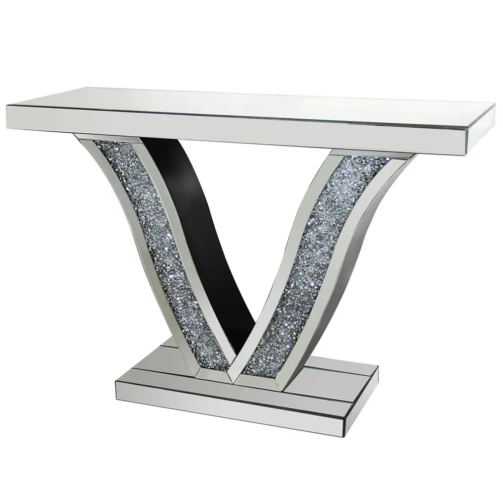 Aurora Crystal Mirrored Console Table - Silver