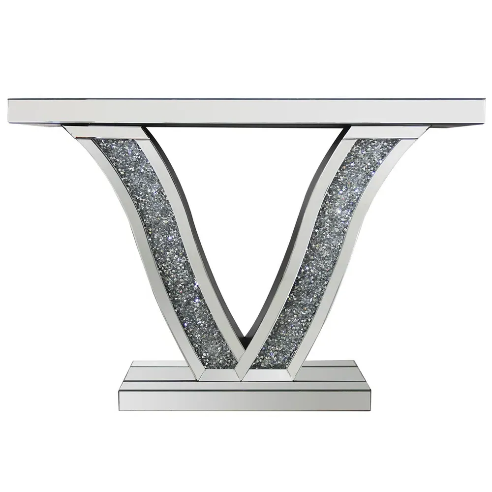 Aurora Crystal Mirrored Console Table - Silver