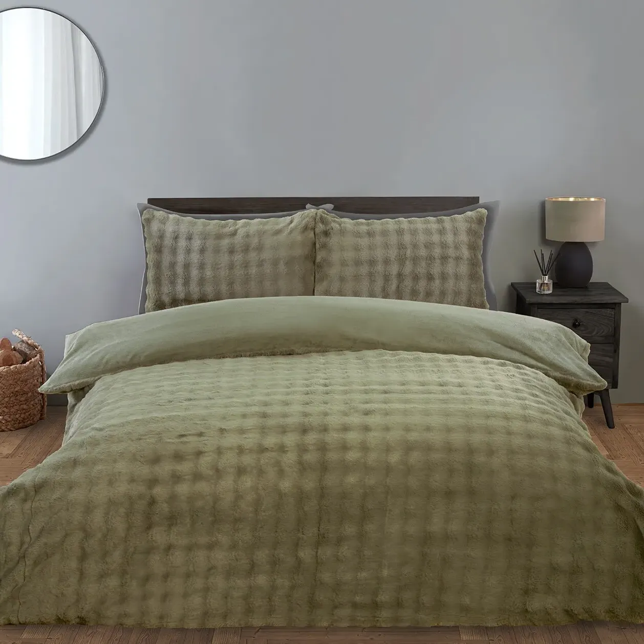 Aurora Double Faux Fur Duvet Set - Khaki