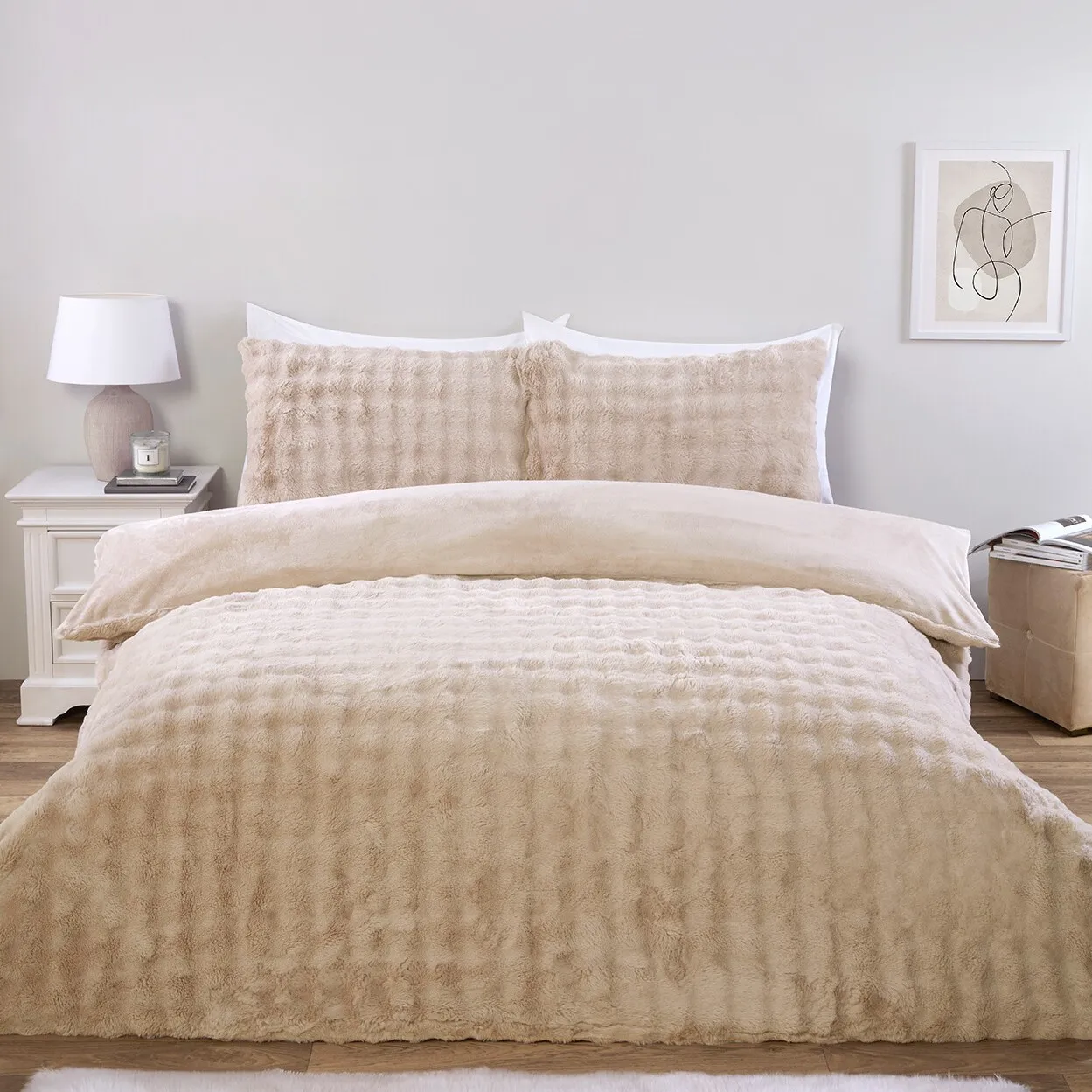 Aurora Single Faux Fur Duvet Set - Champagne