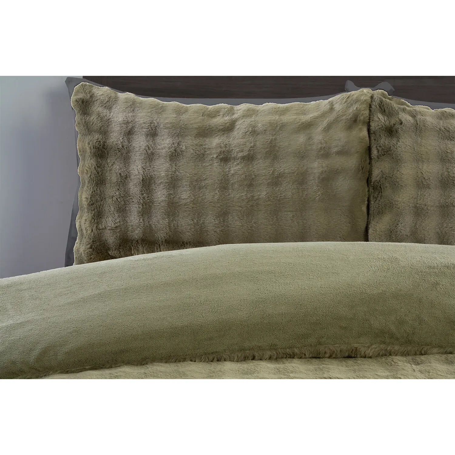 Aurora Single Faux Fur Duvet Set - Khaki