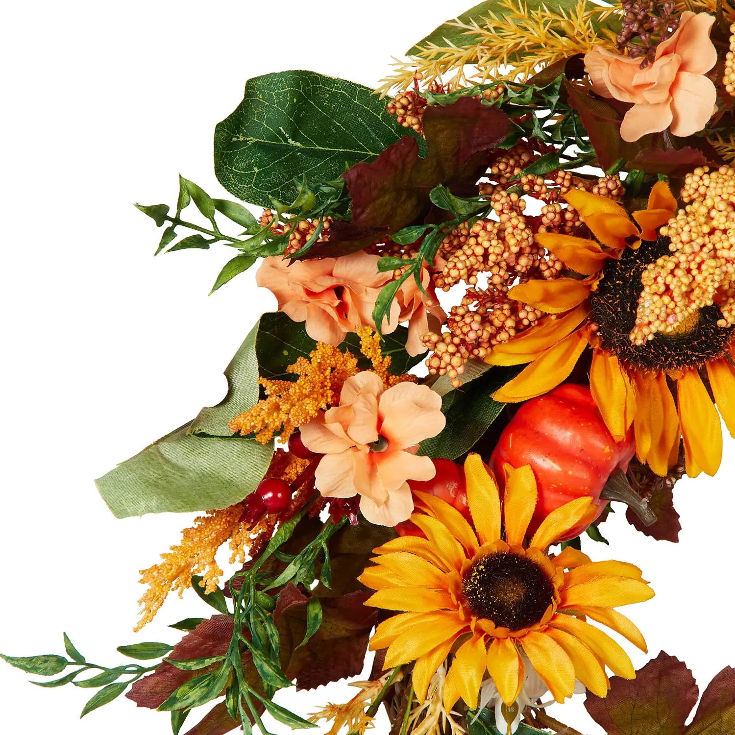 Autumnal Sunflower Pumpkin Wreath - Multicolour