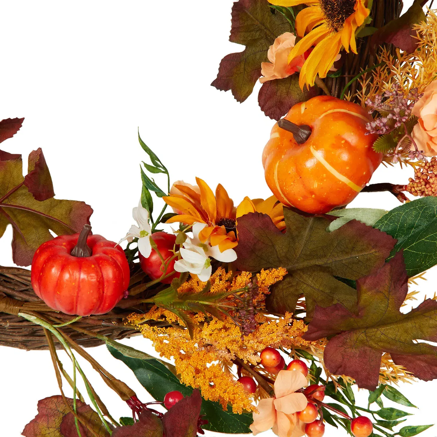 Autumnal Sunflower Pumpkin Wreath - Multicolour