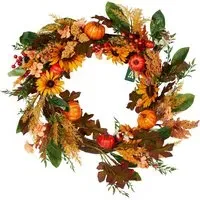 Autumnal Sunflower Pumpkin Wreath - Multicolour