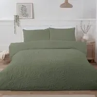 Avery Leaf Double Duvet Cover and Pillowcase Set - Olive Green