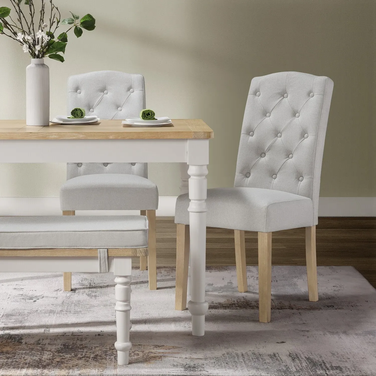 Avesbury Buttoned Dining Chairs Set of 2 - Cream, Linen