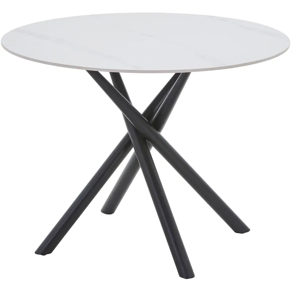 Avesta 4-Seater Round Dining Table - White, Marble Effect