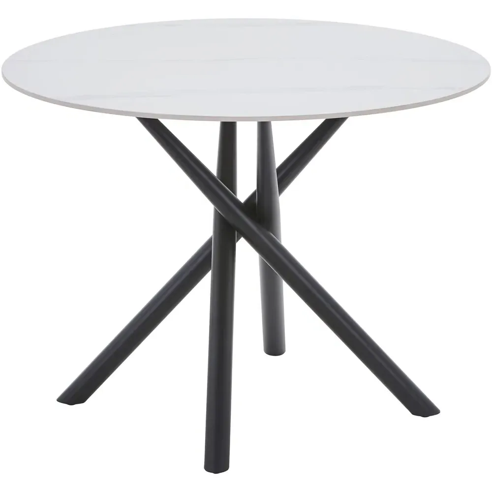 Avesta 4-Seater Round Dining Table - White, Marble Effect