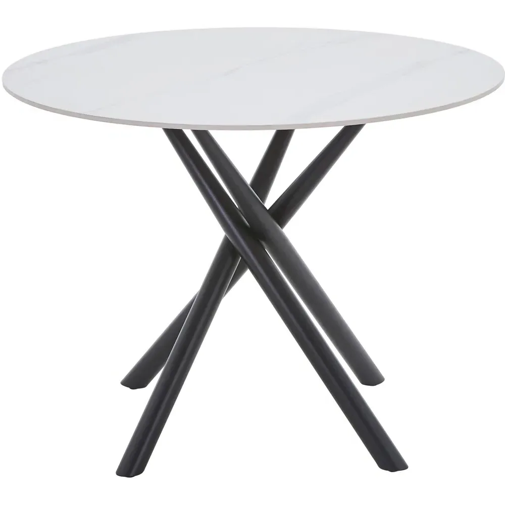 Avesta 4-Seater Round Dining Table - White, Marble Effect