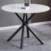 Avesta 4-Seater Round Dining Table - White, Marble Effect