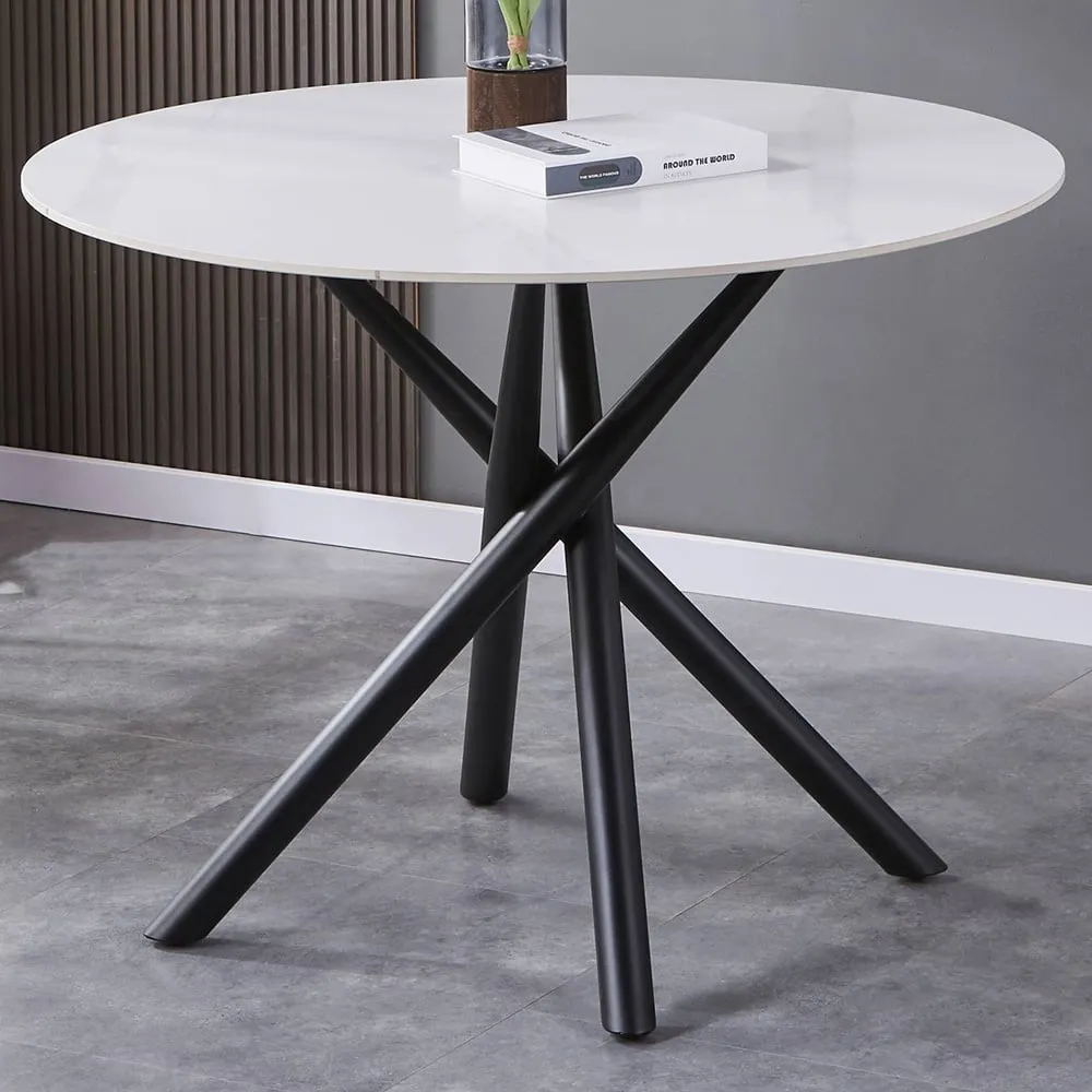 Avesta 4-Seater Round Dining Table - White, Marble Effect image