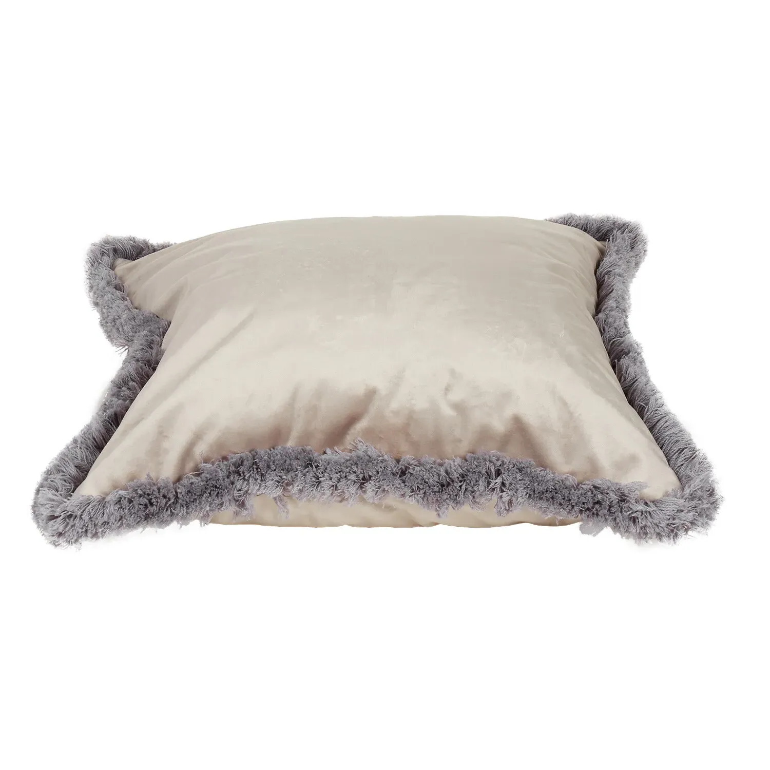 Axton Velvet Fringed Cushion - Stone