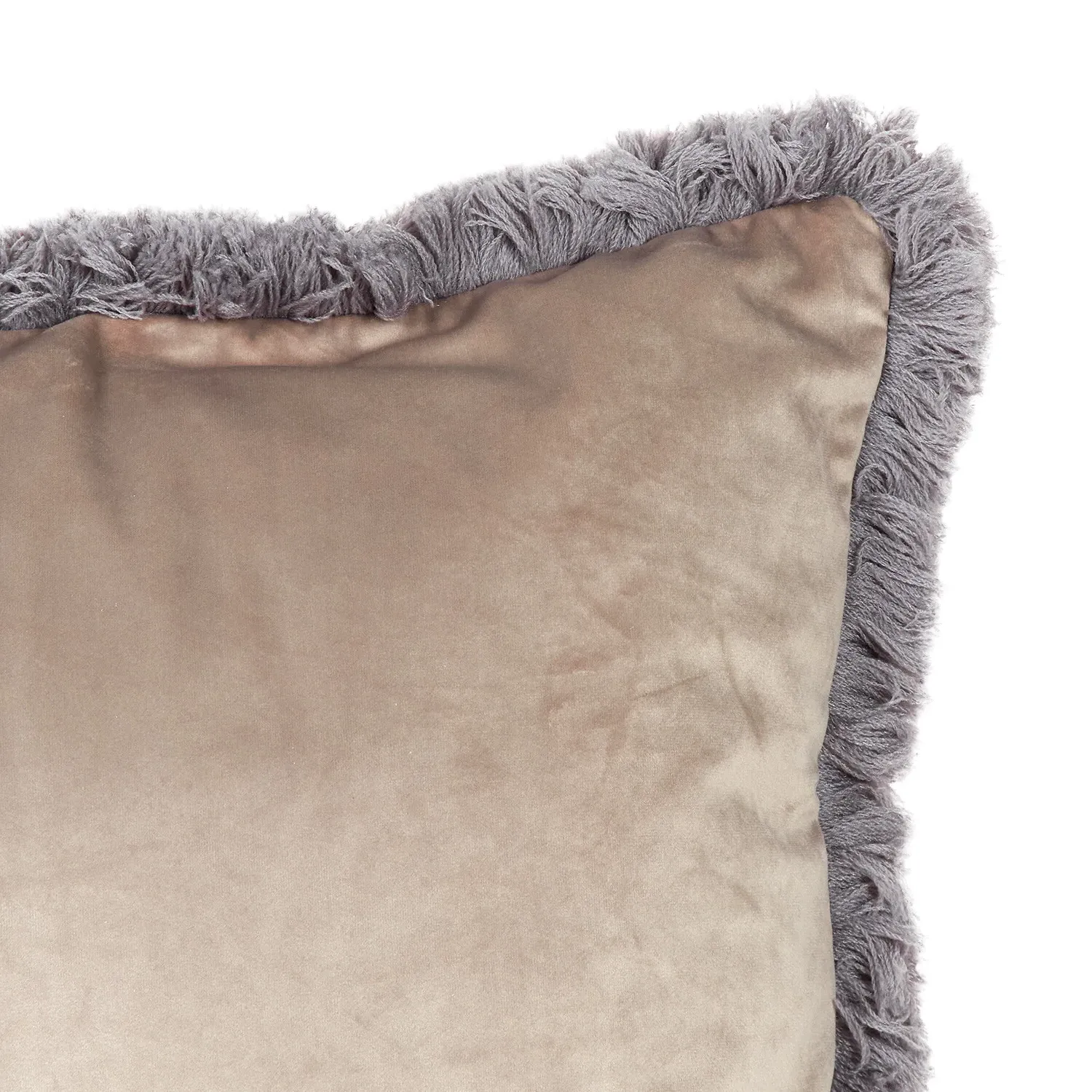 Axton Velvet Fringed Cushion - Stone
