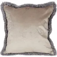 Axton Velvet Fringed Cushion - Stone