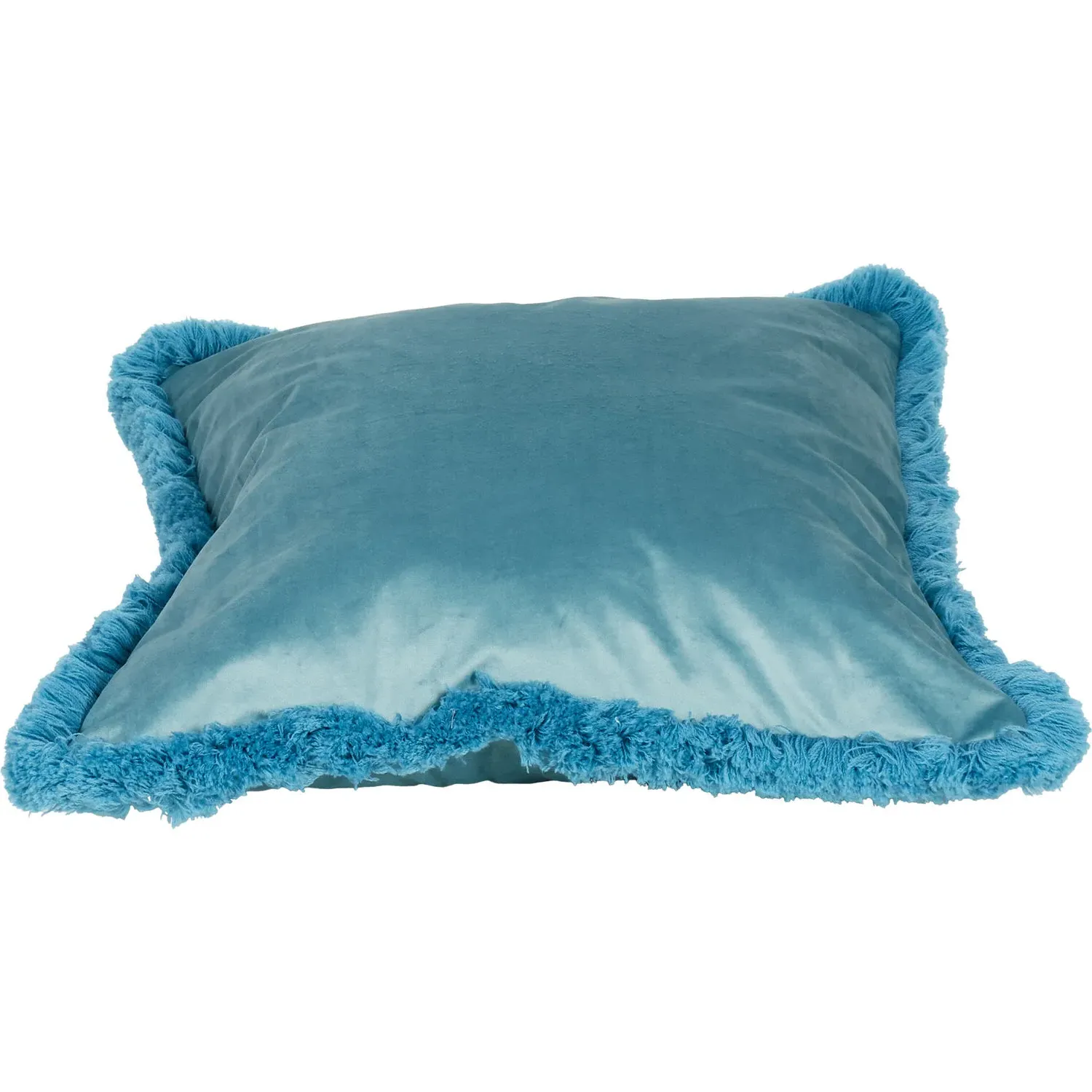 Axton Velvet Fringed Cushion - Teal