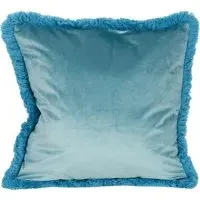 Axton Velvet Fringed Cushion - Teal