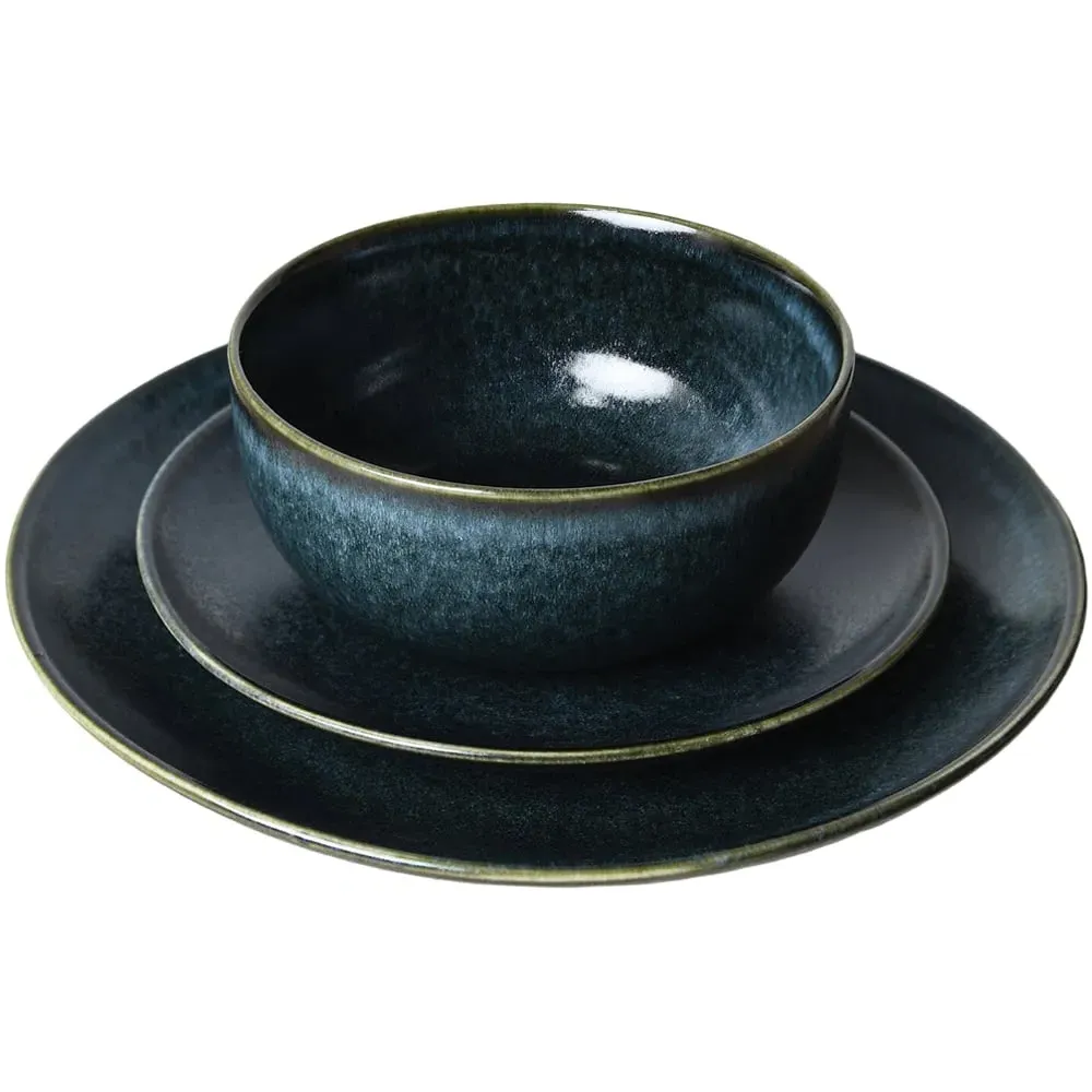 Ayano 12 Piece Reactive Glaze Dinner Set - Black