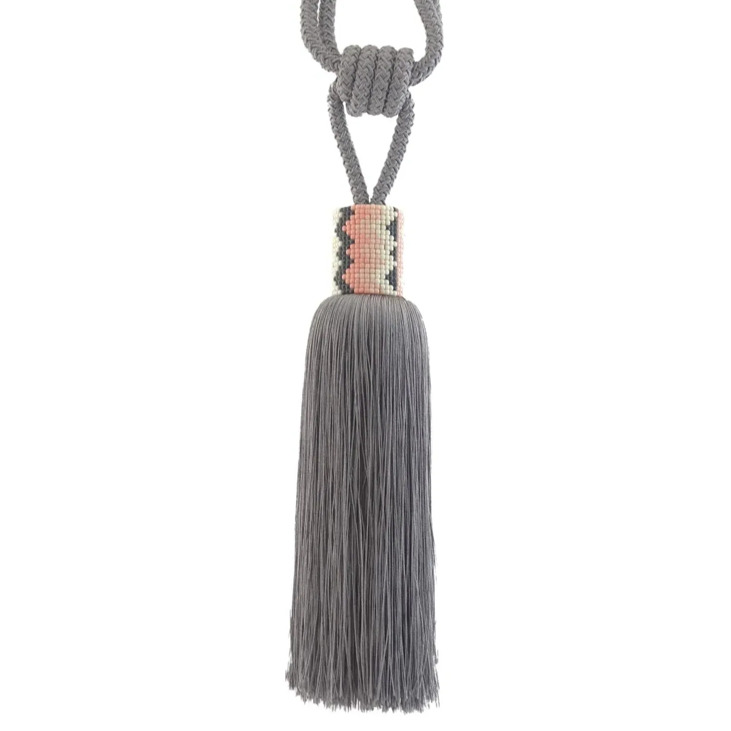 Aztec Curtain Tie Back - Grey and Pink