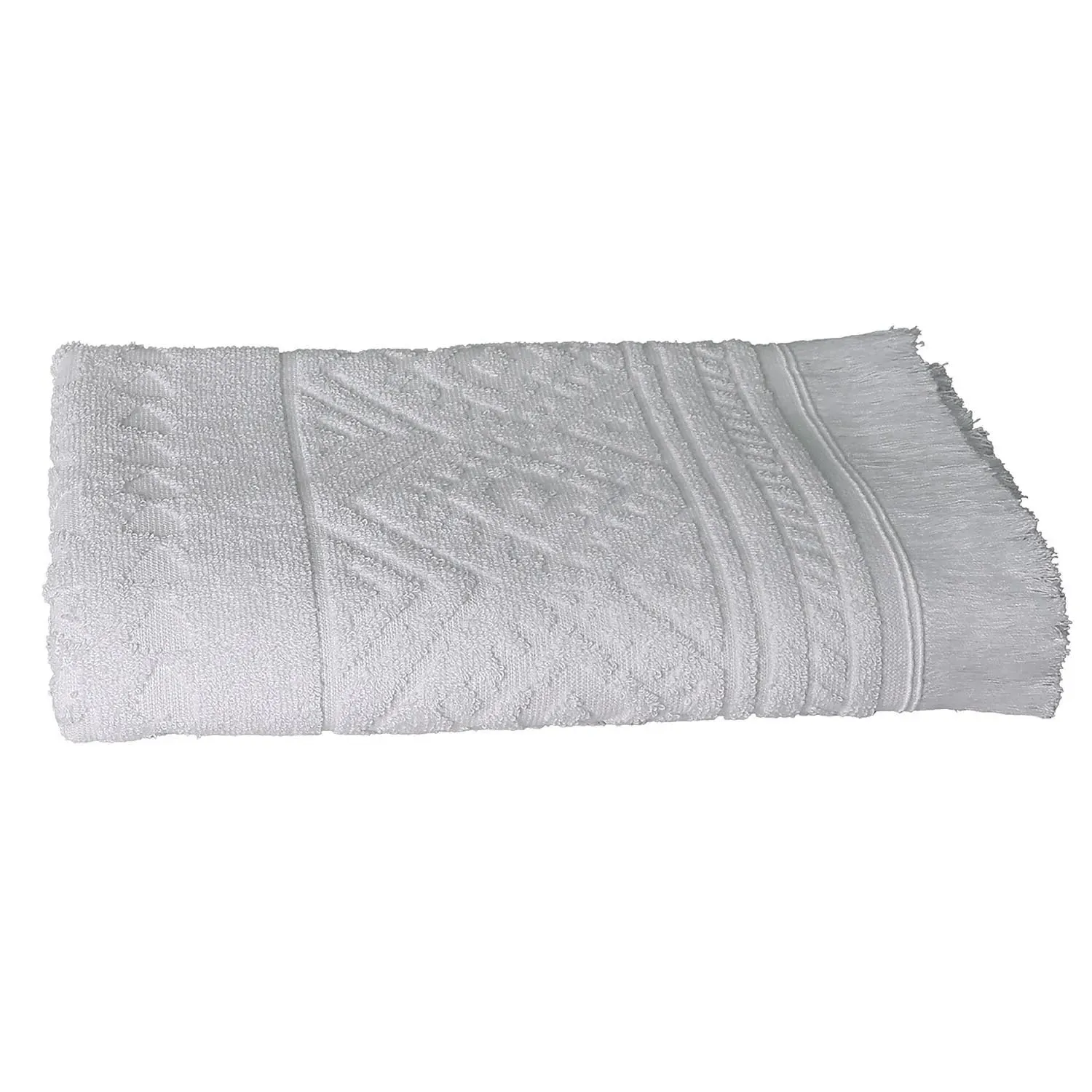 Aztec Fringe Bath Towel - White, Cotton image