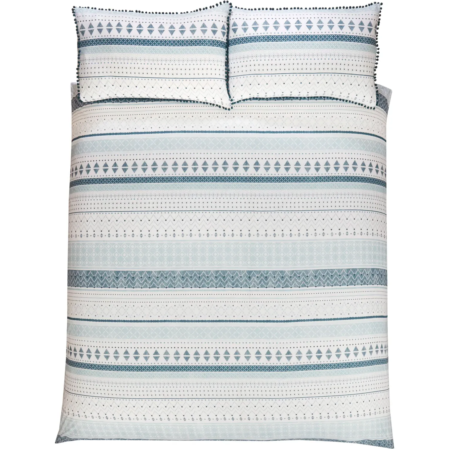 Aztec Geo Stripe Double Duvet Cover Set - Teal