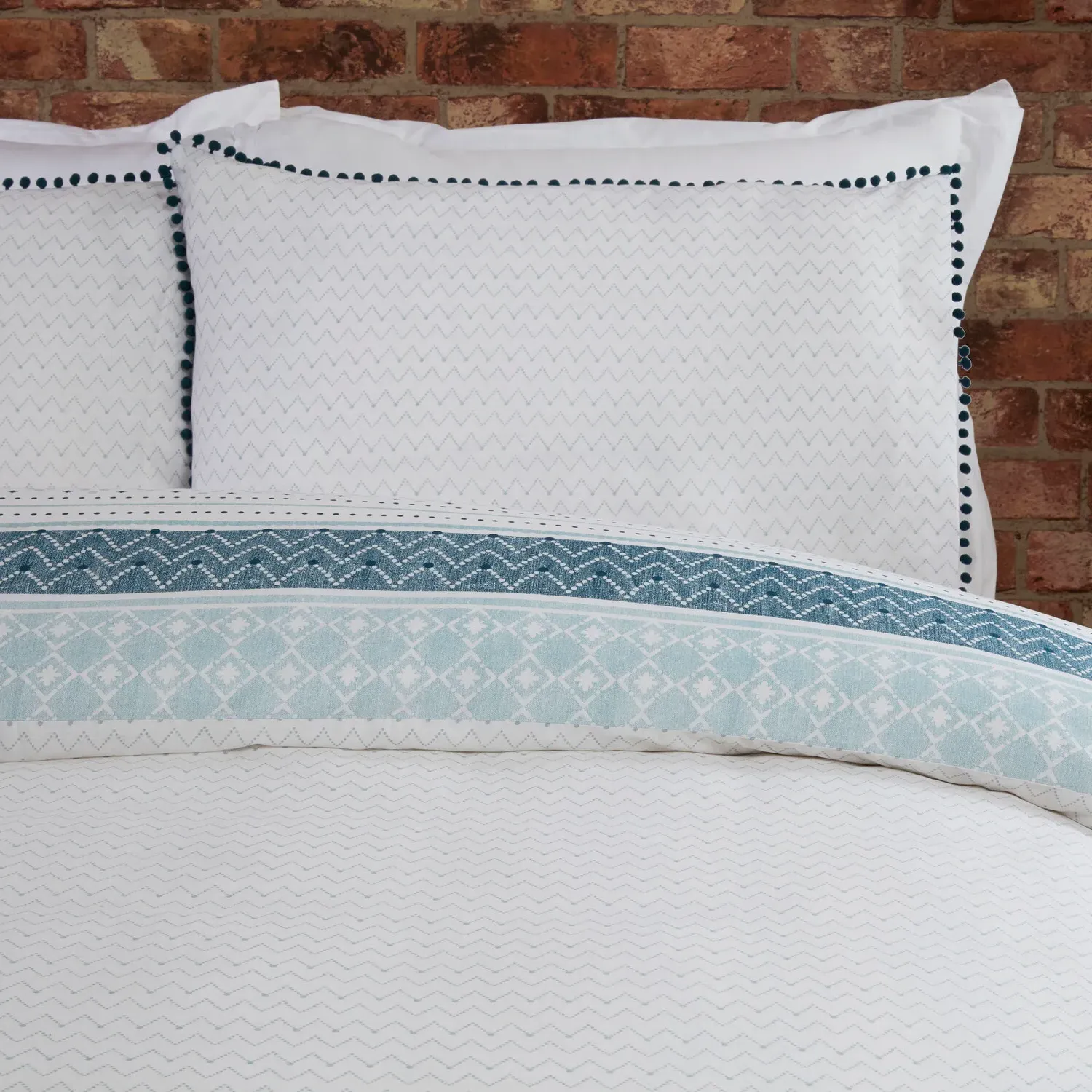 Aztec Geo Stripe Double Duvet Cover Set - Teal