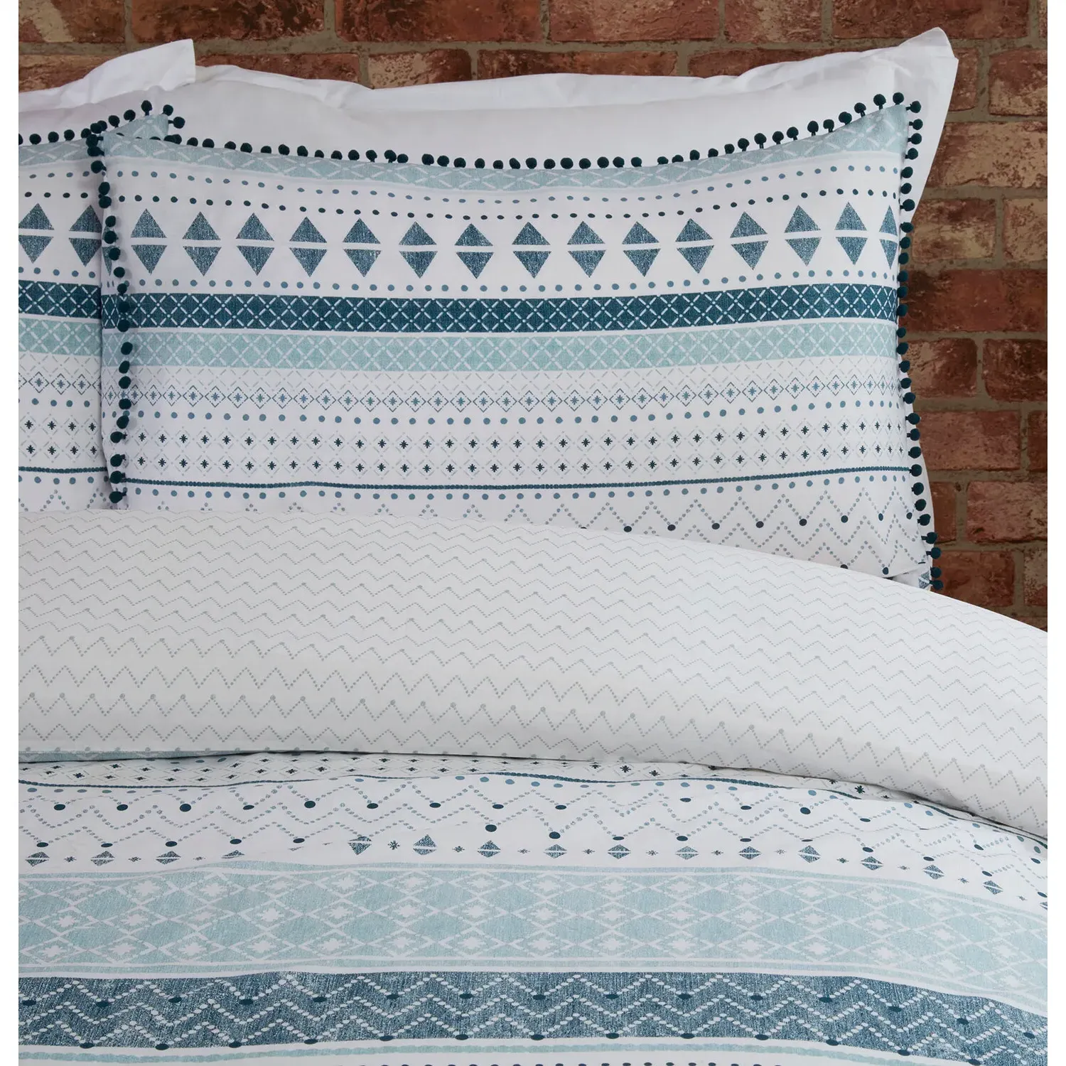 Aztec Geo Stripe Double Duvet Cover Set - Teal