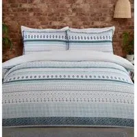 Aztec Geo Stripe Double Duvet Cover Set - Teal