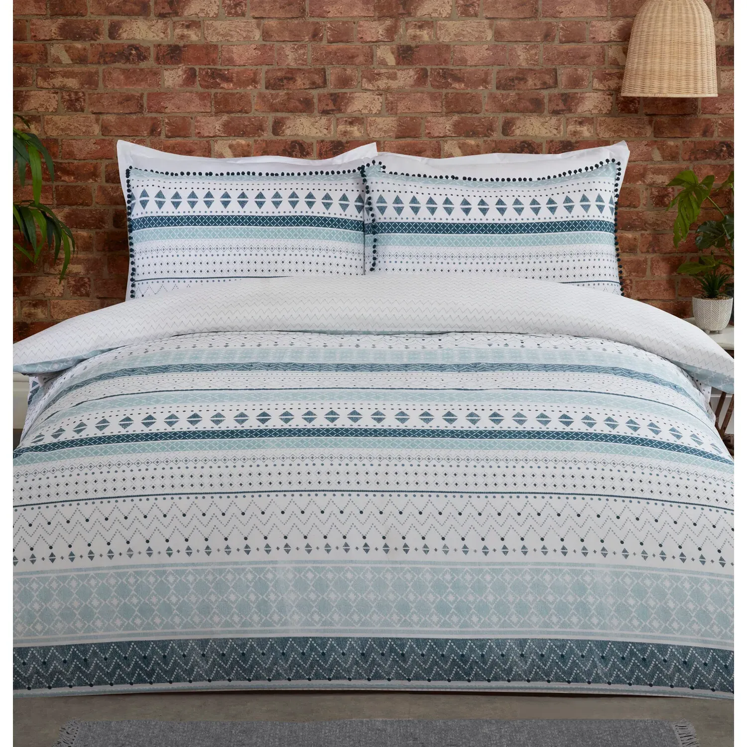 Aztec Geo Stripe Double Duvet Cover Set - Teal image