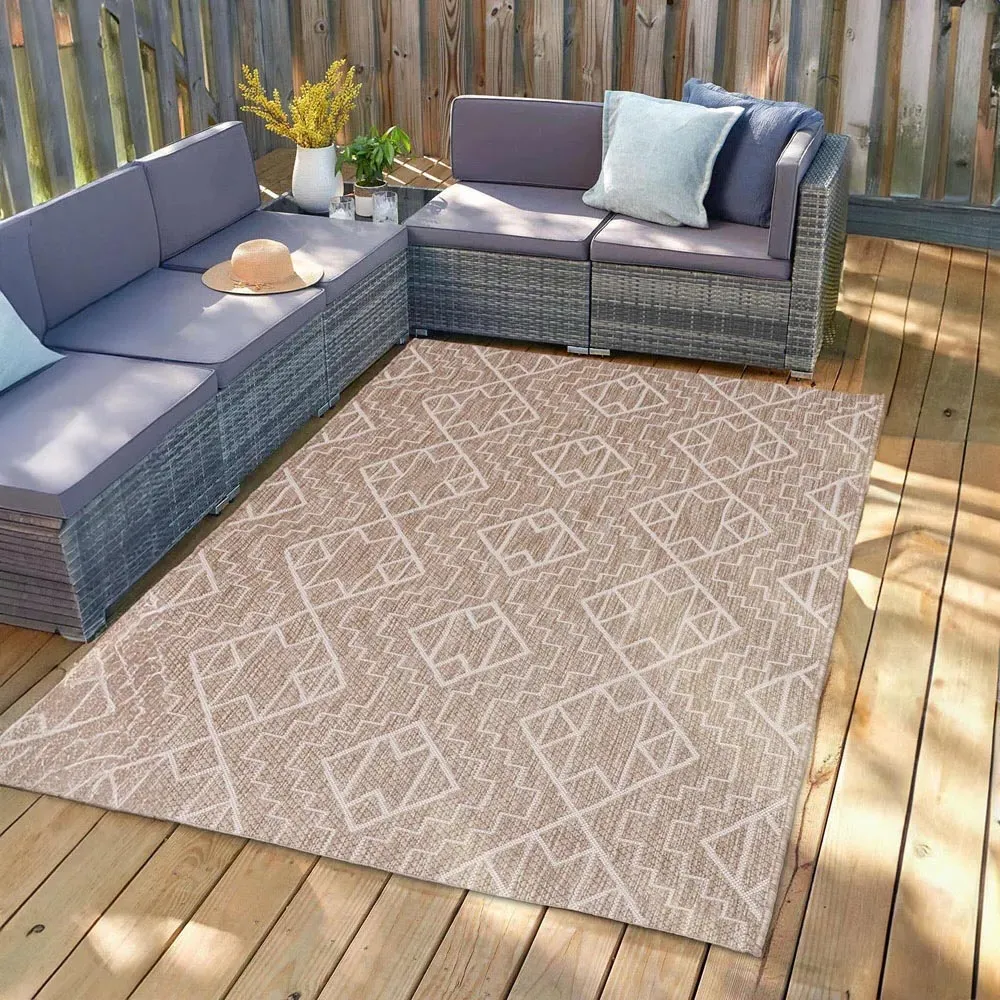 Aztec Indoor Outdoor Rug 120cm - Beige, Polypropylene