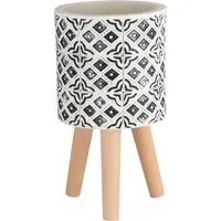 Aztec Tile Print Planter - Black, Beech Wood