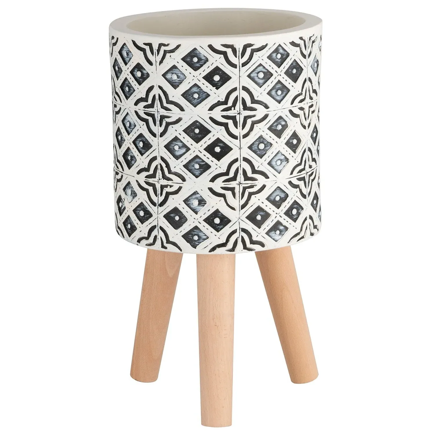 Aztec Tile Print Planter - Black, Beech Wood image