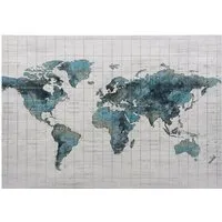 Azure Embossed Foil World Map Wall Art - Blue