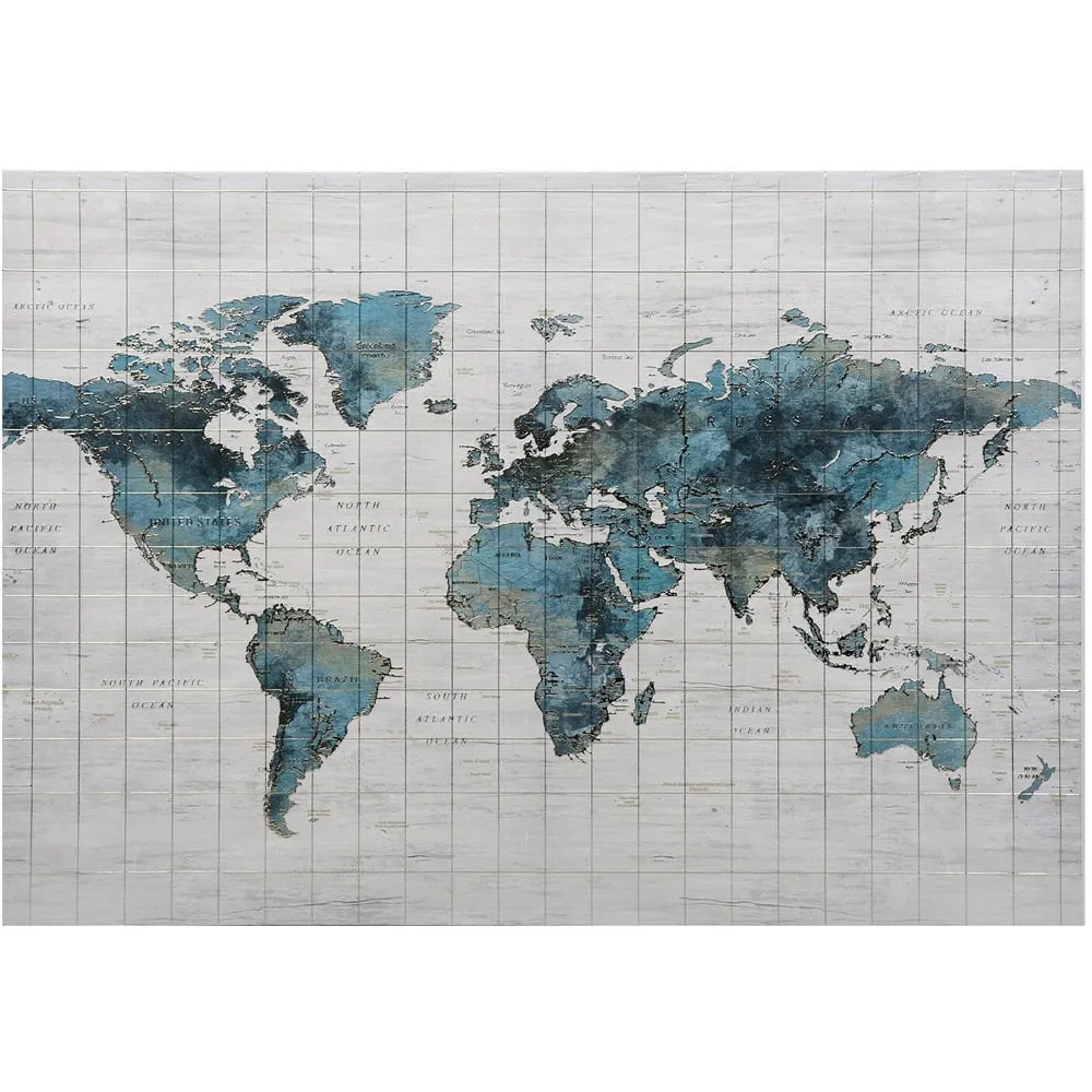 Azure Embossed Foil World Map Wall Art - Blue image