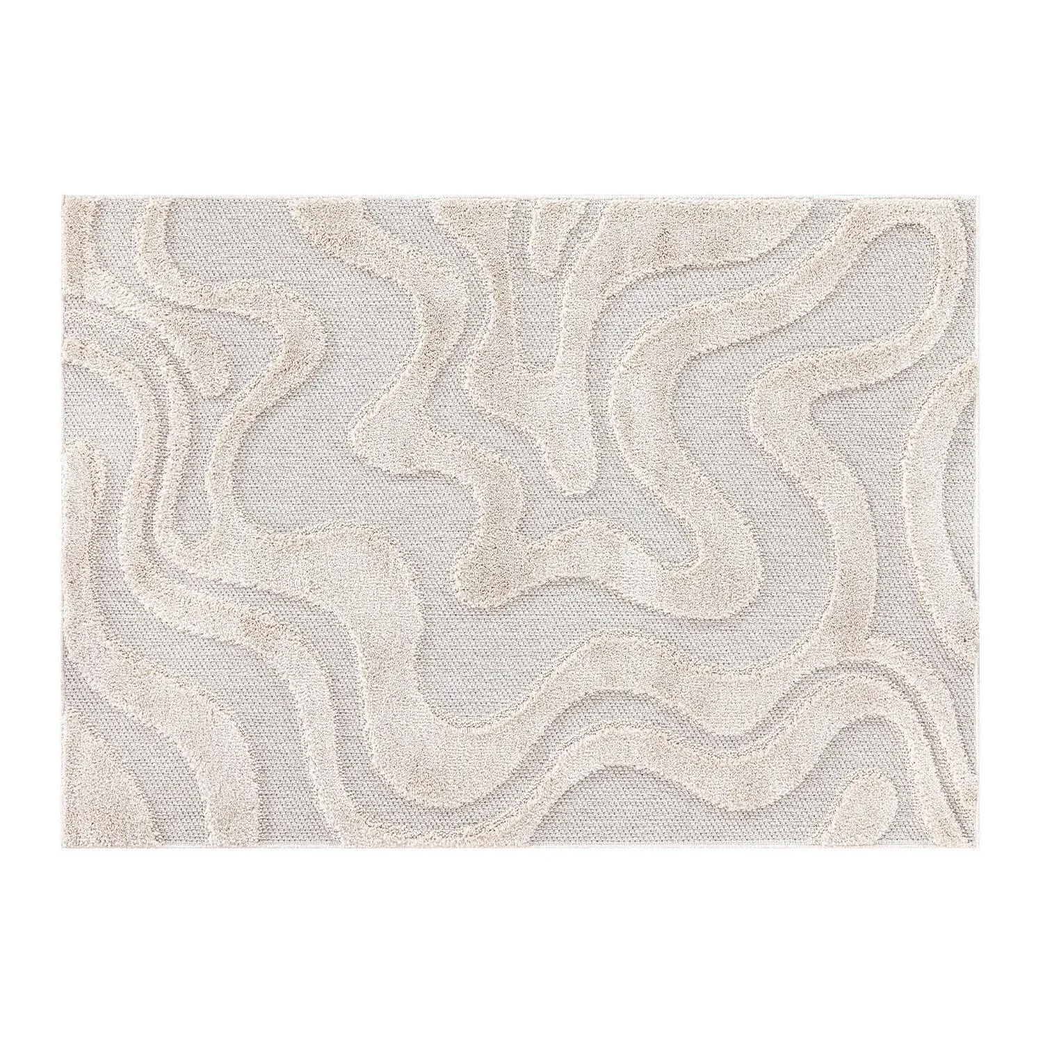 Bailey Abstract Curve Rug 160cm - Grey and Natural