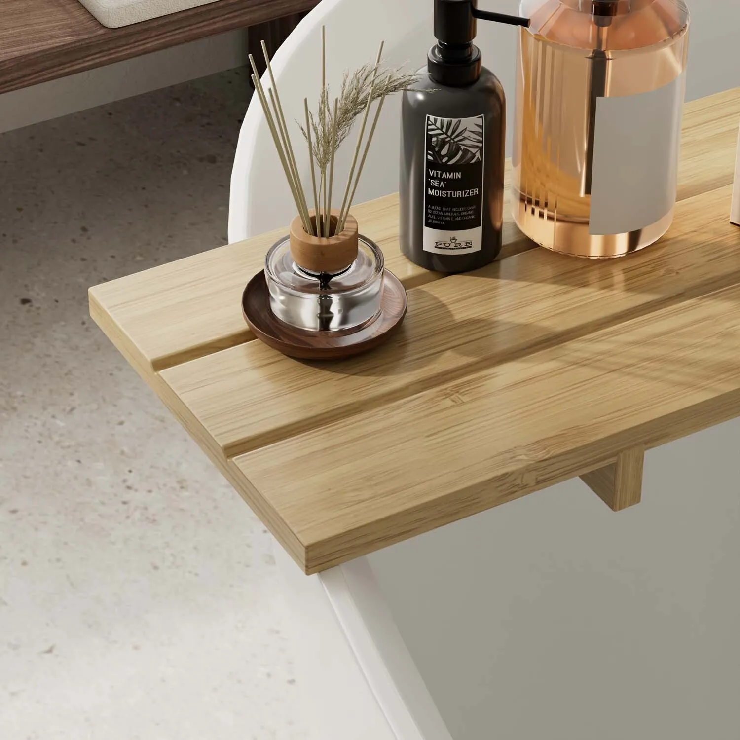 Bamboo Bath Bridge with Phone Slot - Natural