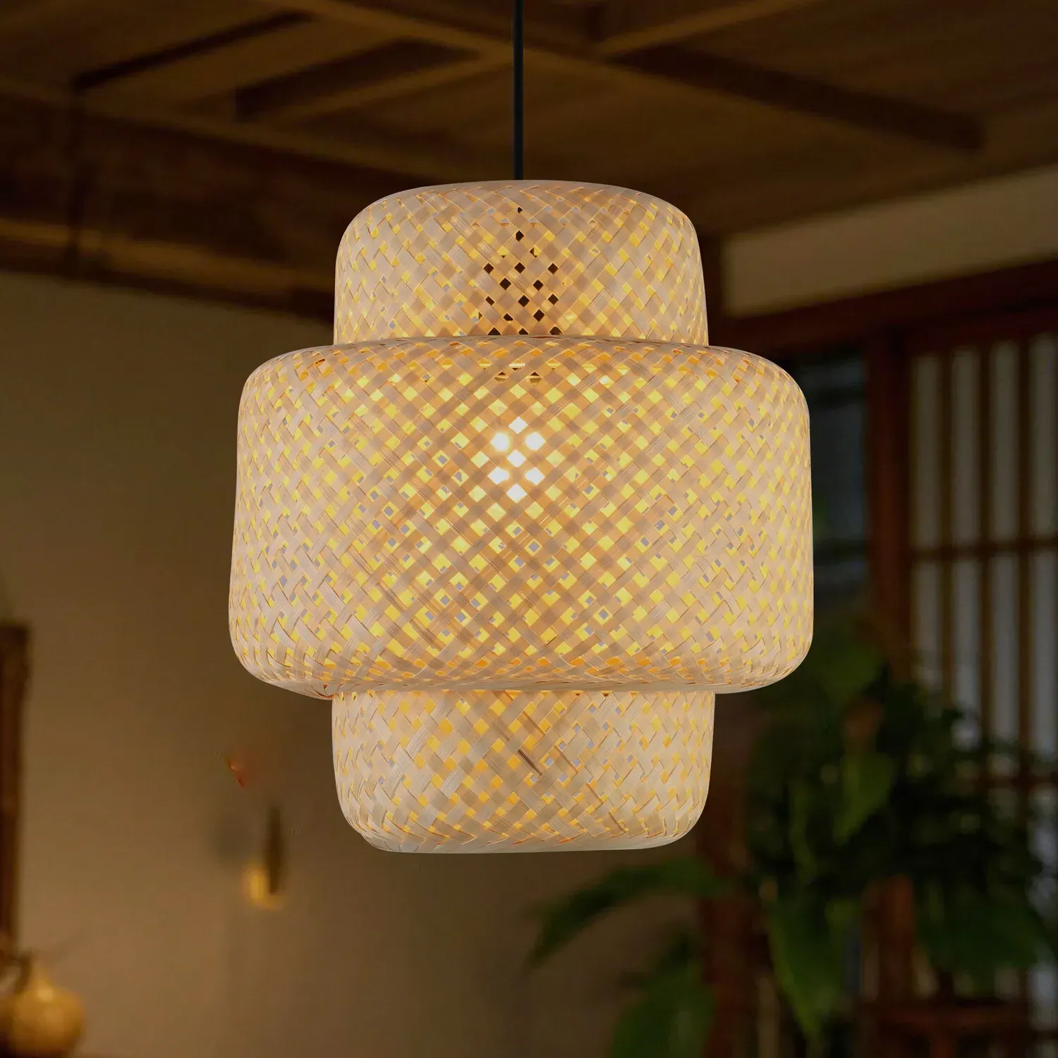 Bamboo Effect Pendant Light Shade - Natural