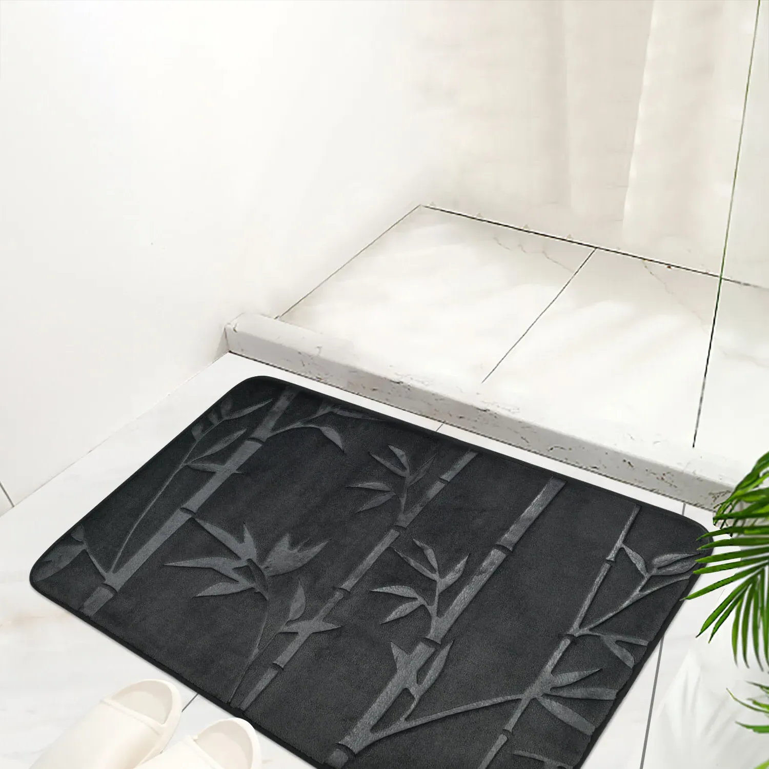 Bamboo Embossed Memory Foam Bath Mat - Black