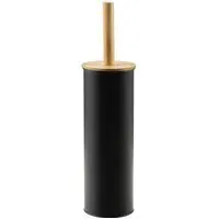 Bamboo Lid Toilet Brush Holder - Black