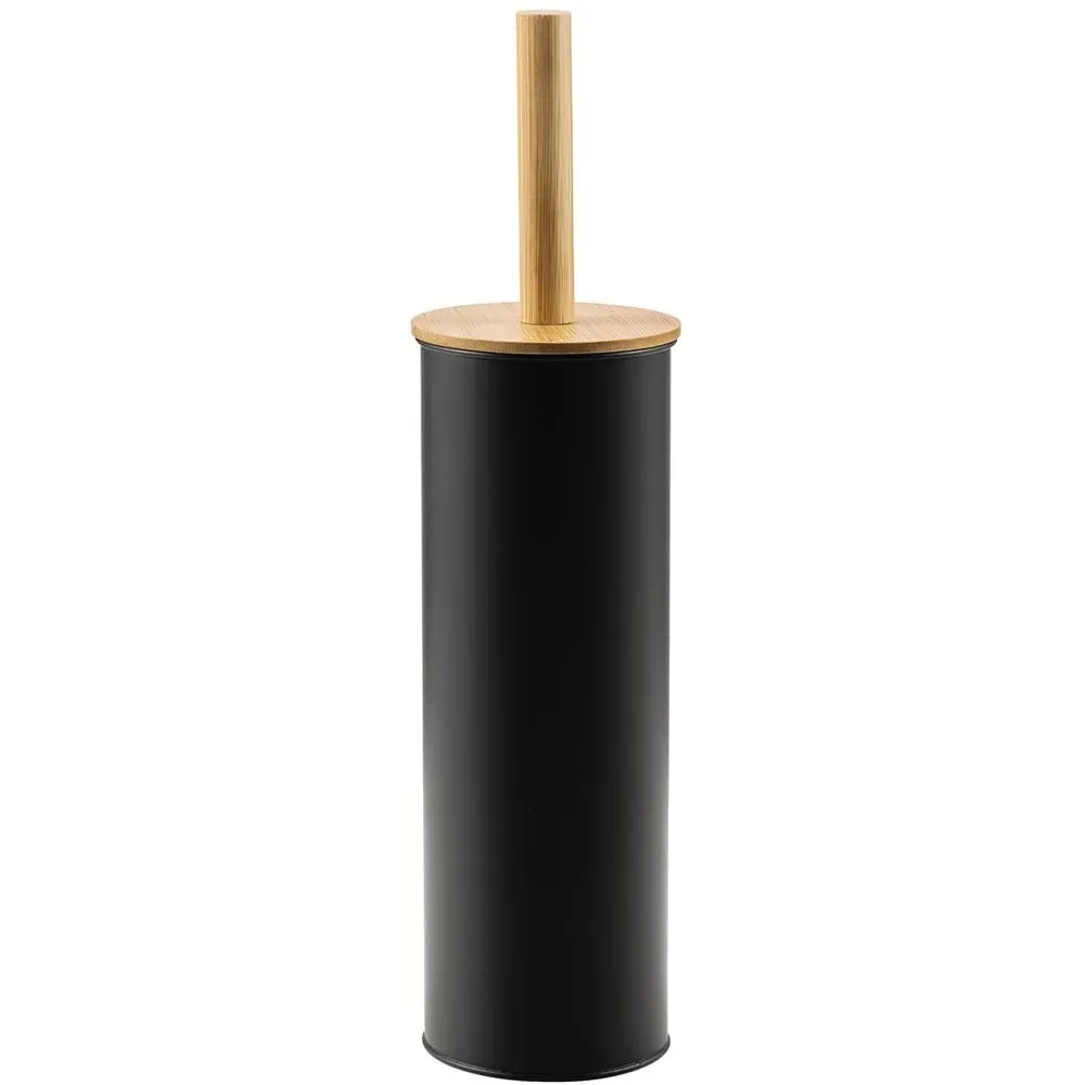 Bamboo Lid Toilet Brush Holder - Black image