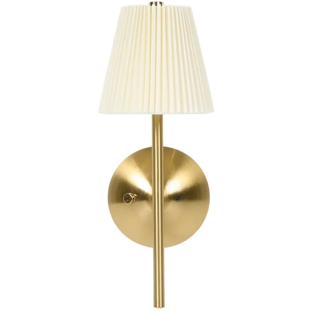 Battery Operated Pleated Wall Light - Cream, Gold