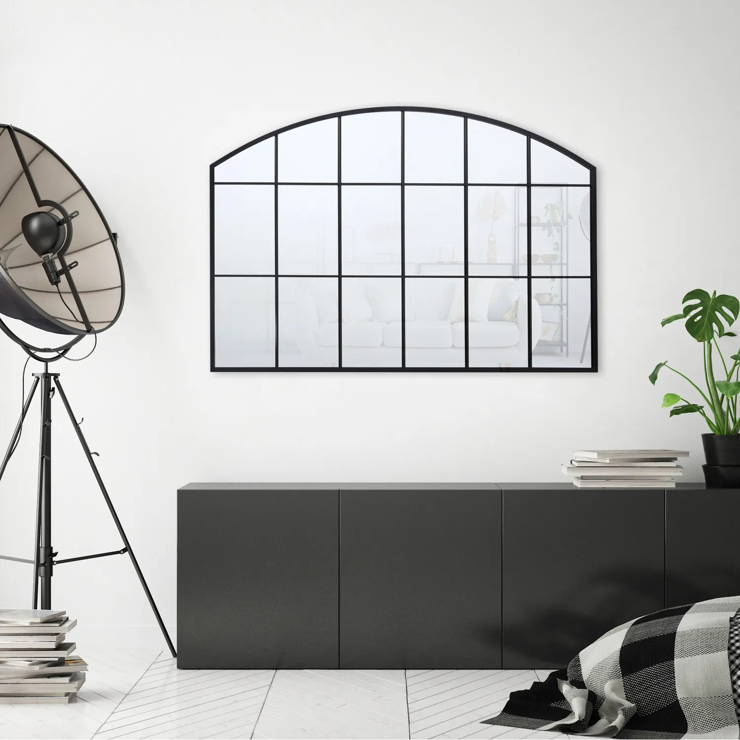 Beaumont Arch Window Mirror - Black