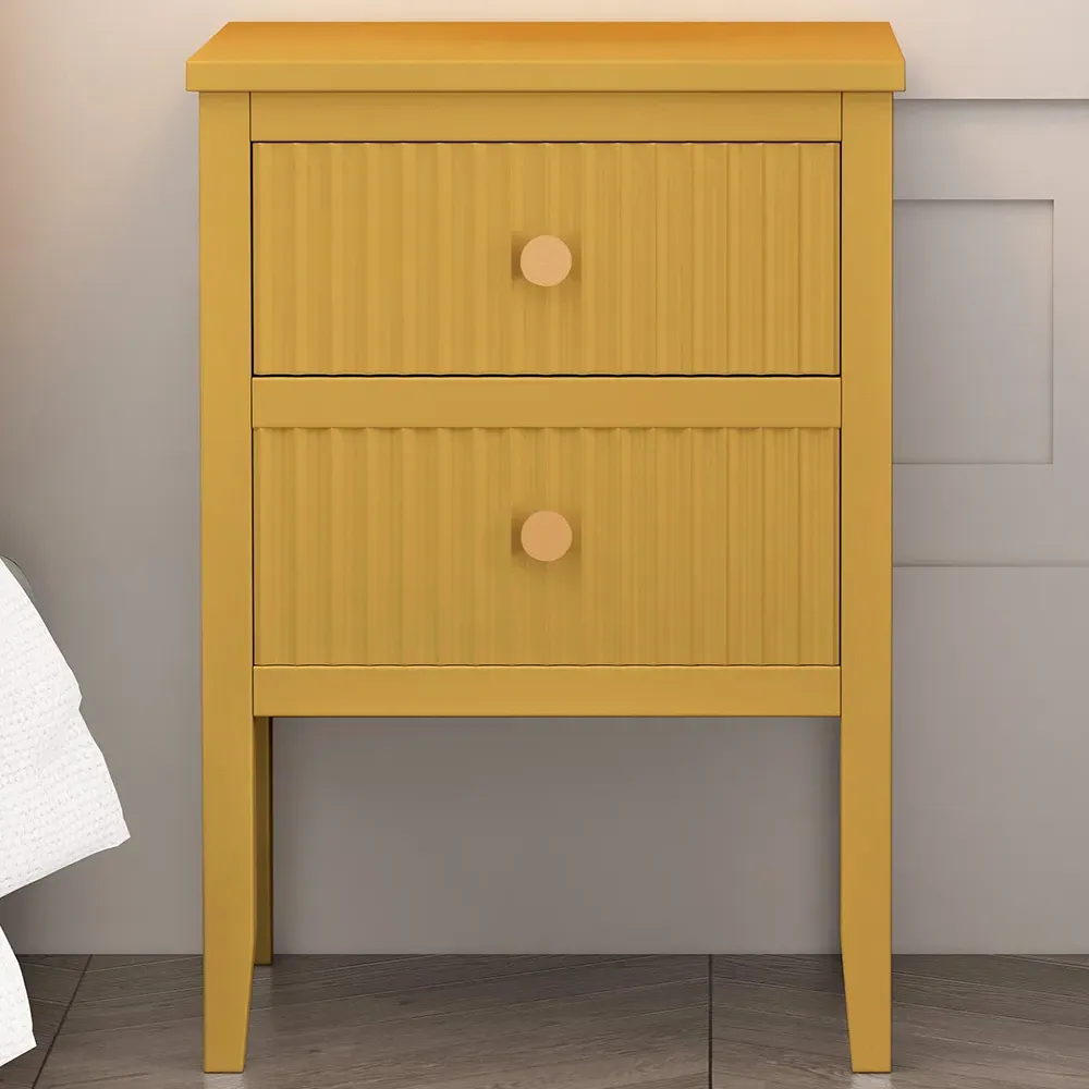 Bellaria 2 Drawer Bedside Table - Mustard, Pine