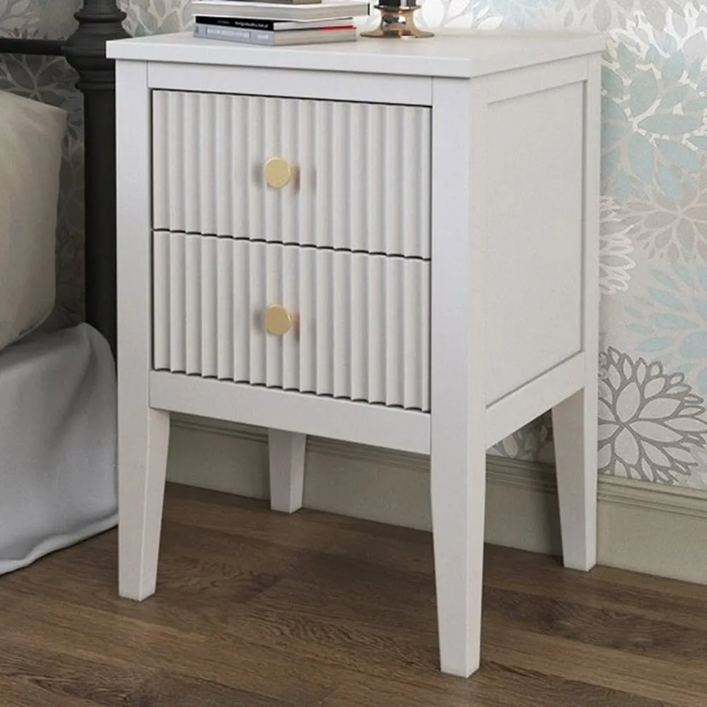 Bellaria 2 Drawer Bedside Table - White, Pine