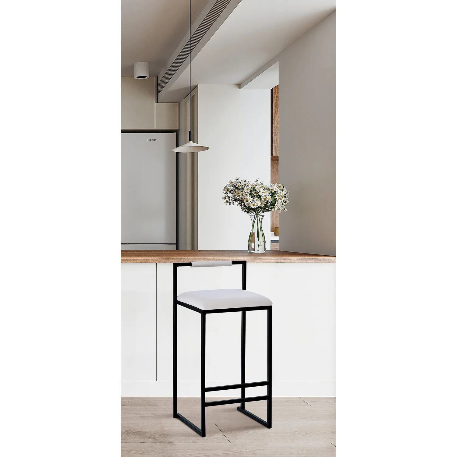 Belle Bar Stool - Beige & Black, Velvet