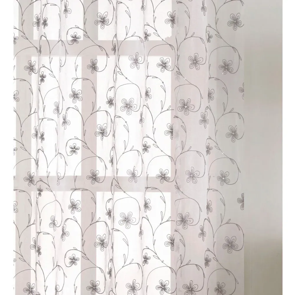 Belle Embroidered Voile Curtain Panel - Grey