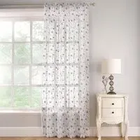 Belle Embroidered Voile Curtain Panel - Grey