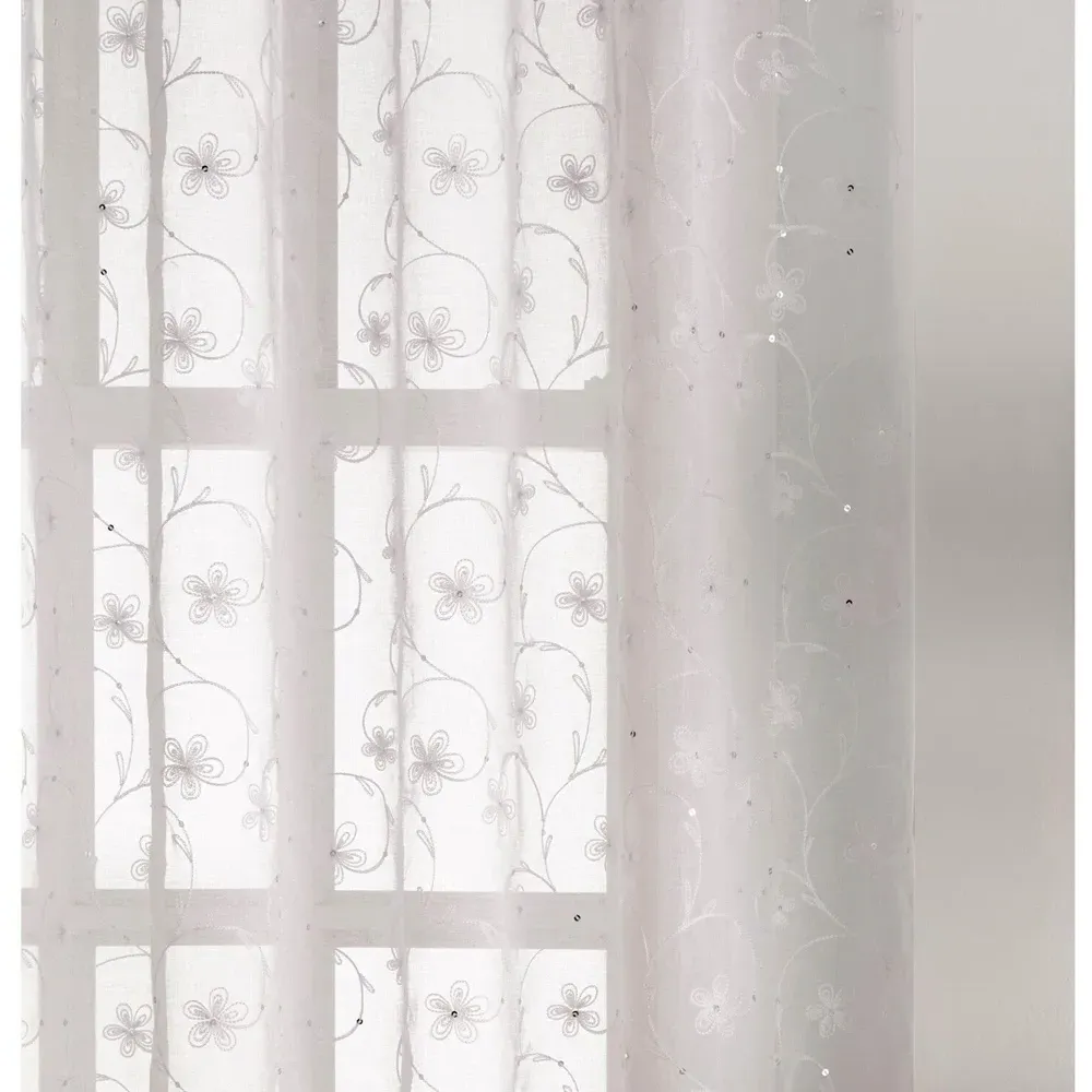 Belle Embroidered Voile Curtain Panel - White