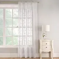 Belle Embroidered Voile Curtain Panel - White